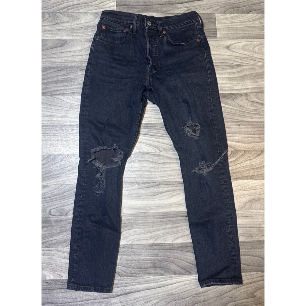 Levis Premium 501 Skinny Distressed Black Jeans Womens 27x28 HighRise Button Fly